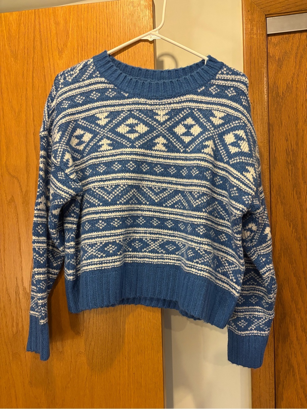 American Eagle Outfitters Blue and White Striped Crewneck Sweater